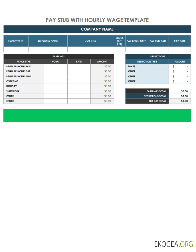 Modèle Word et PDF de bulletin de paie horaire, version 2
